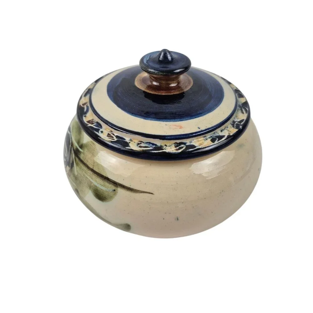 Alcea Ceramic Fait Main France Covered Bowl Hand Painted Earthenware Blue Green - Picture 2 of 10